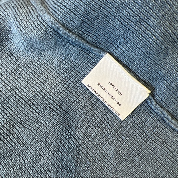 Eileen Fisher Linen Open Front Cardigan Sweater Medium Blue Preppy Coastal Drapy - Picture 5 of 9